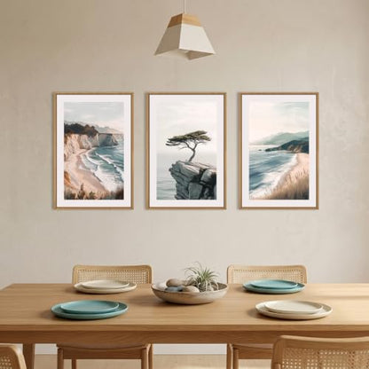 Celestdeco Amalfi Coastal Seascape Framed Canvas Wall Art Set-24"x36"x3 - color: Coastal Beach Wall Art, size: 24"L x 36"W