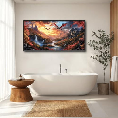 Voxlyra Framed Fall Mountain Dragon Wall Art for Living Room 60'' × 30'' - color: Dragon
