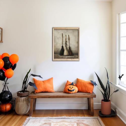 Kizbok Vintage Witch Brooms Wall Art Prints, Spooky Halloween Canvas Painting, Victorian Dark Academia Halloween Wall Decor, Dark Gothic Cottagecore Aesthetic Poster for Bedroom Gallery Bathroom - UNFRAMED - color: Witch Brooms, size: 10"L x 8"W