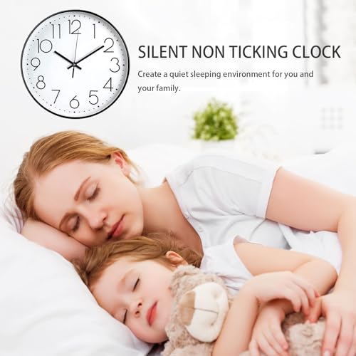 JUSTUP 8 Inch Modern Wall Clock, Silent Battery Operated Round Wall Clock - color: White