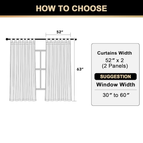 PrinceDeco Linen Semi Sheer Curtains for Living Room, 52x63 inch, Off White - color: Off White, size: 52"W x 63"L (Pack of 2)