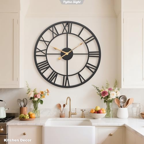 Pytha Sight 30 Inch Black Large Roman Numeral Wall Clocks for Living Room - color: Black Roman, size: 30 Inch