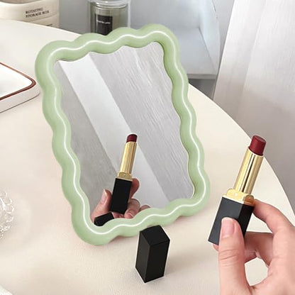 Wave Table Desk Vanity Makeup Mirror Small Make Up Office Mirror Green - color: Green