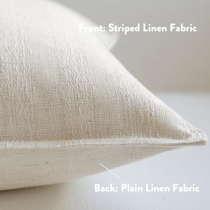 MOROCO Linen Striped Throw Pillow Covers 20x20 Set of 2, Beige - color: Beige, size: 20" x 20" (Pack of 2)