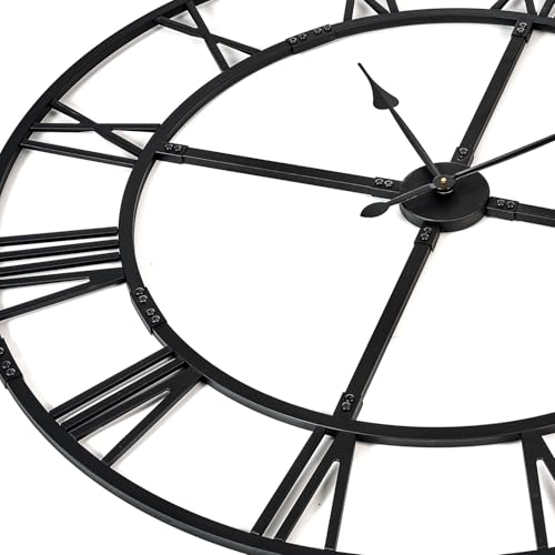 40 Inch Large Silent Wall Clock, Easy Assembly Roman Numeral Black - color: Black Metal Wall Clock, size: 40inch