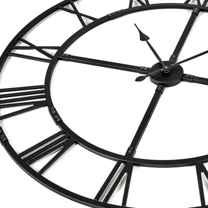40 Inch Large Silent Wall Clock, Easy Assembly Roman Numeral Black - color: Black Metal Wall Clock, size: 40inch