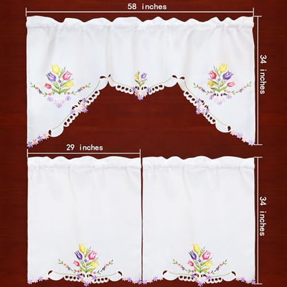 Simhomsen Embroidered Tulips Kitchen Window Curtain Swag and Tiers Set for Easters and Spring (Tulips) - color: Tulips