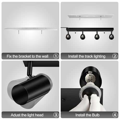 BoostArea Plug in Track Lighting, Black 4-Light LED Track Ceiling Light Kit - color: 4 Light-Black