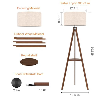 LEPOWER Shelf Floor Lamp Tripod Mid Century Modern Lamps for Living Room - color: Brown Holder