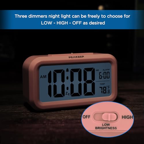 Peakeep Night Light Digital Alarm Clock Battery Operated Indoor Temperature - color: Light Salmon Pink
