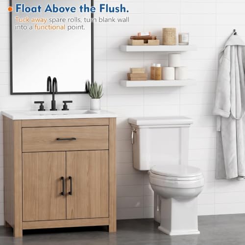 White Floating Shelves 24 Inch, Wall Mounted Bathroom Shelves Over Toilet - color: White, size: 24 x 8 Inch