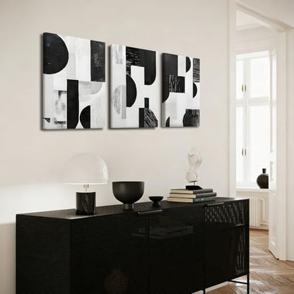 LYYGLYY 3Pcs Framed Black and White Canvas Wall Art 12x16 Inches - color: Black White Blocks, size: 12x16 Inches