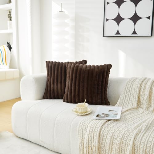 Sunday Praise Faux Fur Decorative Throw Pillow Covers 22x22 Dark Brown - color: Dark Brown, size: 22" x 22" (Pack of 2)
