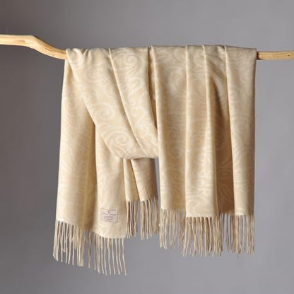 CUDDLE DREAMS Premium Cashmere Throw Blanket with Fringe (Paisley Beige) - color: Paisley Beige