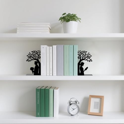 Metal Bookends Tree of Life Book Ends for Shelves - color: Black - 1 Pair Couple Under the Tree