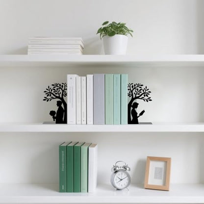 Metal Bookends Tree of Life Book Ends for Shelves - color: Black - 1 Pair Couple Under the Tree