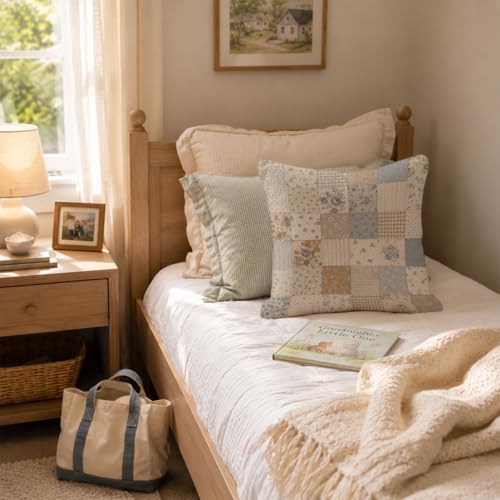 French Country Blue Floral Patchwork Throw Pillow Cover 18x18 - color: Blue