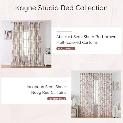 Kayne Studio Navy Red Jacobean Floral Rod Pocket Semi Sheer Curtains 90Inch - color: Navy Red, size: 52"W x 90"L (Pack of 2)