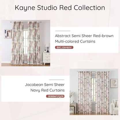 Kayne Studio Navy Red Jacobean Floral Rod Pocket Semi Sheer Curtains 90Inch - color: Navy Red, size: 52"W x 90"L (Pack of 2)