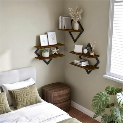 Floating Shelves for Wall, Set of 3 Hanging Shelves, Rustic Brown - size: 3-Pack