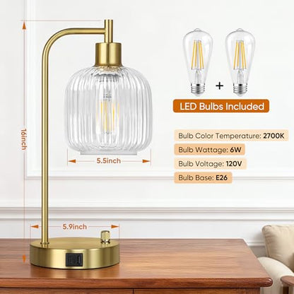 Clear Glass Table Lamps Set of 2, Dimmable Bedside Lamps for Living Room - color: ‎Gold&‎Clear