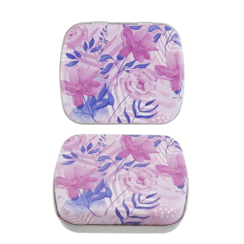 4pcs Purple Flower Empty Hinged Tin Box Metal Storage Box - color: Purple Flower