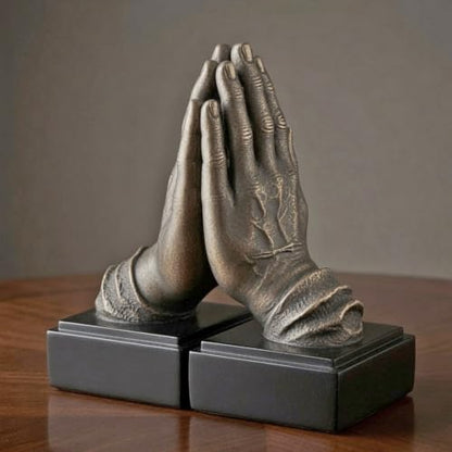 Bellaa Hands Bookends, Praying Decorative Book Ends for Shelves, 26393