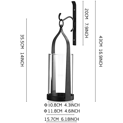 Hanging Wall Sconce Medieval Modern Wall Mounted Hurricane Candle Holder Glass & Metal Farmhouse Handcrafted Wall Art Decorations, Black HT21-0205B - color: Black