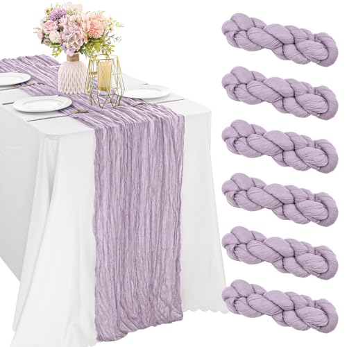 10FT Cheesecloth Table Runner Boho Party Home Decorations - color: Lilac, size: 35" x 120"-6 Pack