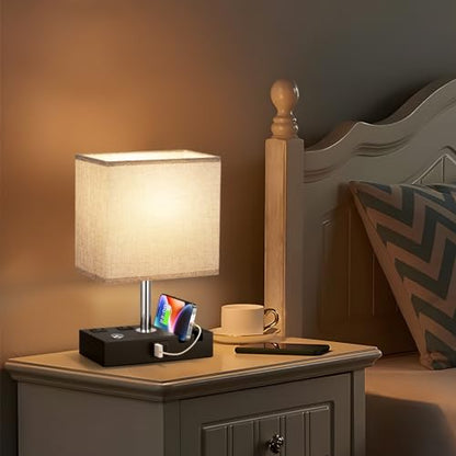 Touch Bedside Table Lamp for Bedroom, 3-Way Dimmable, USB C+A, 2 AC Outlets - color: Grey with Touch Control Base, size: 1 Pack