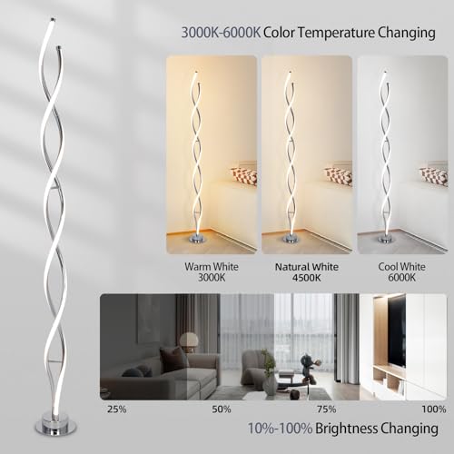 ADISUN 31W LED Floor Lamp, Spiral Dimmable Modern Standing Lamp with Remote - color: Silver C