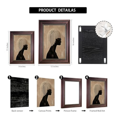Dark Brown Framed African Black Woman Canvas Wall Art 9x11 in - color: The Pearl Girl, size: 11"L x 9"W