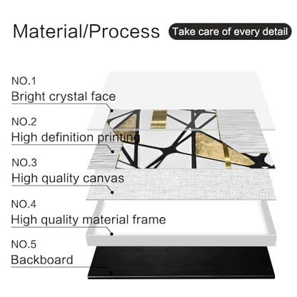 QKF 3Pcs Black White Gold Abstract Geometric Crystal Framed Canvas Wall Art - color: Black White Gold And Gray, size: 24" X 32" X 3 pieces