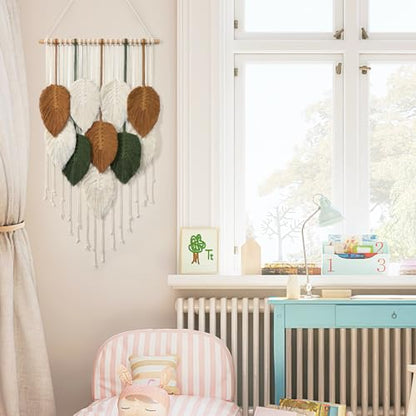 Macrame Wall Hanging Leaves Woven Tapestry Boho Chic Modern Home Decoration - color: 16.5"W x 29.5"L
