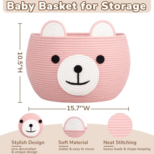 CherryNow Large Baby Basket for Gifts Empty, Cute Bear Design, Brght Pink - color: Pink, size: 15.7"D x 10.5"H