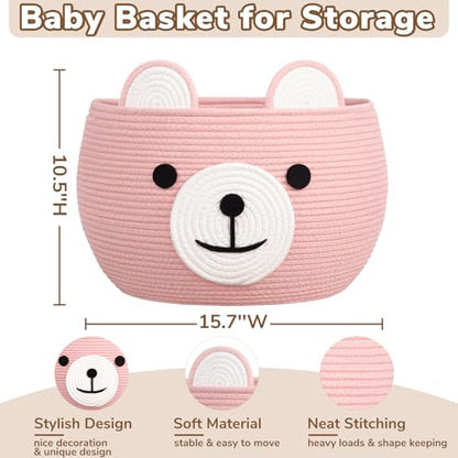 CherryNow Large Baby Basket for Gifts Empty, Cute Bear Design, Brght Pink - color: Pink, size: 15.7"D x 10.5"H