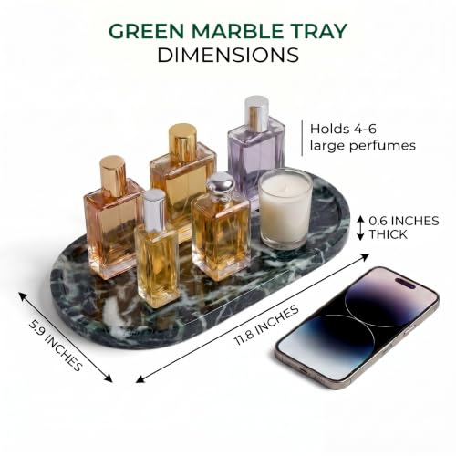 YKAJO Snowflake Green Oval Marble Tray, 11.8x5.9 Vanity Perfume Organizer - color: Snowflake Green, size: 11.8" x 5.9" x 0.6"