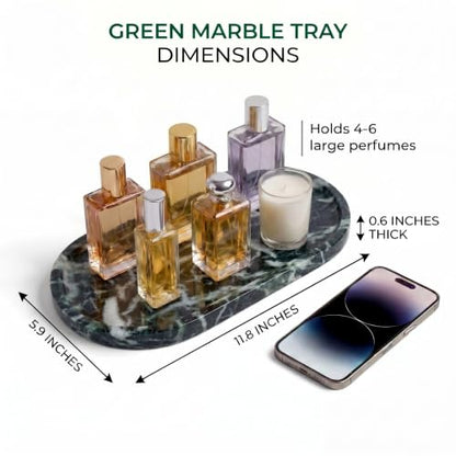 YKAJO Snowflake Green Oval Marble Tray, 11.8x5.9 Vanity Perfume Organizer - color: Snowflake Green, size: 11.8" x 5.9" x 0.6"