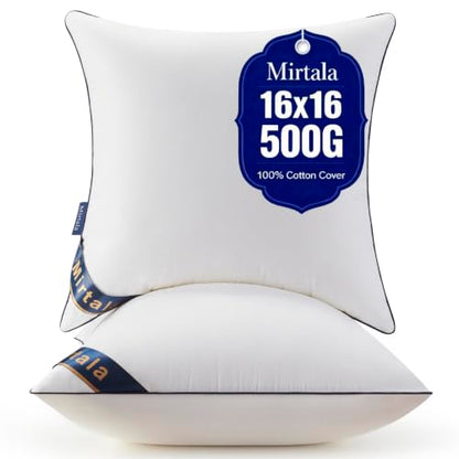 Mirtala 16"x16" Pillow Inserts with 100% Cotton Cover Decorative Square Throw 16" Pillows for Living Room, Sofa, Couch, and Bed-White (2, 16 x16 Inch) - size: 16 x16 Inch