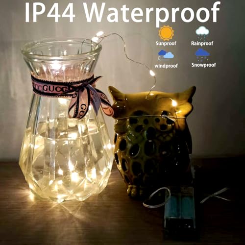 4 Pack Fairy String Lights,6.56FT 20LED,2AA Battery Operated,Timer Founction,Copper Wire String Lights, IP65 Waterproof,Indoor/Outdoor flexible for DIY ,Party, Bedroom, flowers decoration(Warm White) - size: 4PACK-2AA Battery -6.56FT/20LED-Warm white
