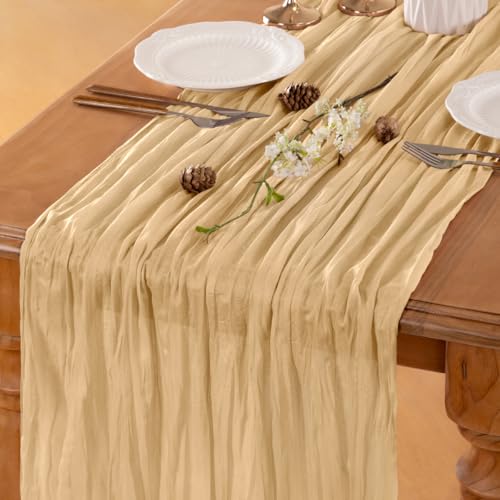 Beige Cheesecloth Table Runner Fall Boho Wedding Birthday Home Decor - color: Beige, size: 10ft