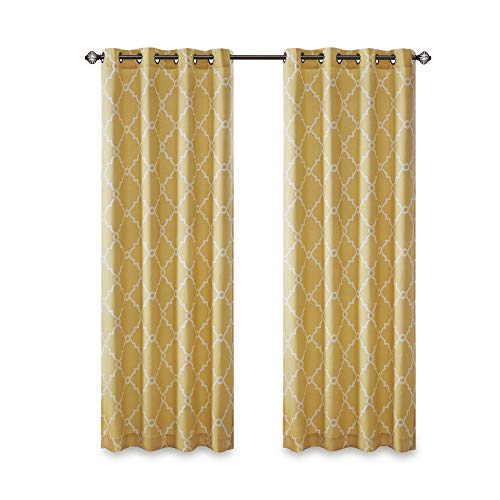 Madison Park Fretwork Print Window Curtain 1 Panel, 50x63 Yellow/White - color: Yellow/White, size: 50"W x 63"L (Pack of 1)