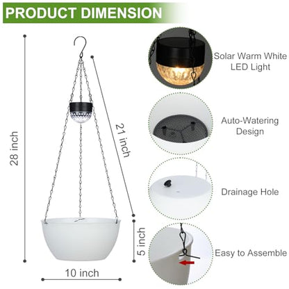BAYN 2 Packs Solar Hanging Basket Planters for Plants Outdoor - color: White