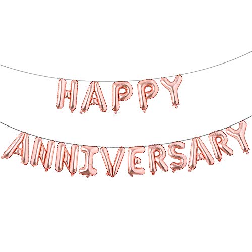 16 Inch Multicolor Happy Anniversary Letter Balloons Banner - Round Anniversary Balloon Banner for Party Decorations (Rose Gold) - color: Anniversary Rose Gold