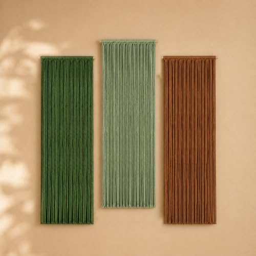 Jditngp 3PCS Nordic Home Large Wall Art Decor Hand Woven Bohemian Tassel Wall Hanging Decoration Tapestry Gradient Green brown Living Room Bedroom Entrance Hall Wall Art 31.5''Lx11.8''W - color: brown3