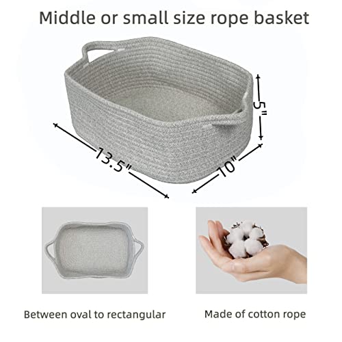 XUANGUO Medium Woven Cotton Rope Storage Basket with Handles, Light Grey - color: light grey