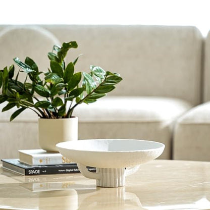 White Resin Decorative Bowl for Boho Modern Home Decor, 11.2" Large Elegant Pedestal Kitchen Fruit Bowl/Key Holder/Potpourri for Entryway Table, Coffee Table, Dining Room,Table Centerpiece Bowl