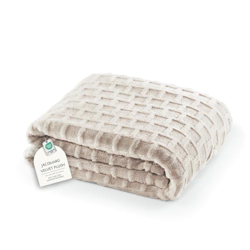 Velvet Plush Jacquard Tile Throw Blanket for Couch - Buttery Soft, Cozy Throw, for Women (Sand, 50" x 60") - color: Sand