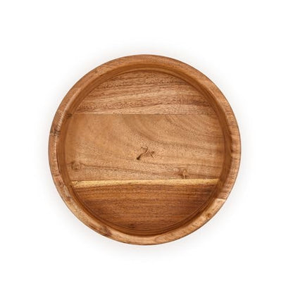 Kaizen Casa Fruit Bowl Acacia Wood Round White Decorative Bowls for Rustic Home Decor Table Centerpieces for Veggies, Fruits (8"x 8" x 2.5")