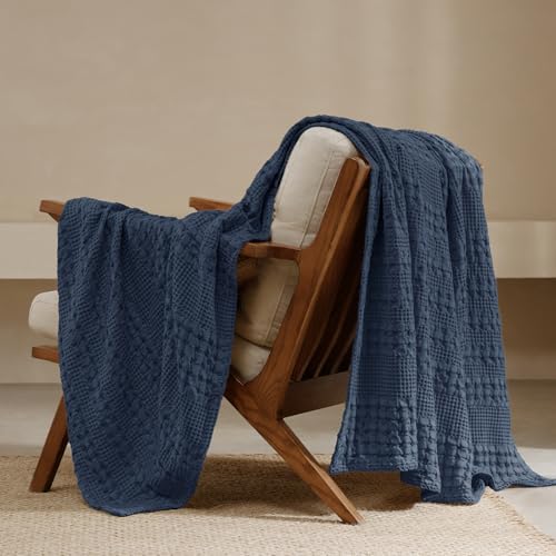 PHF Lightweight 100% Cotton Waffle Throw Blanket for Couch, Indigo - color: 11 Indigo, size: Throw(50"x60")